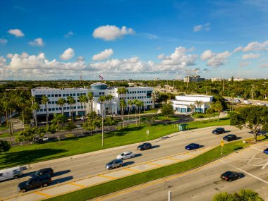 Pompano Beach, FL, USA - August 26, 2022: Aerial drone photo of Pompano Beach City Hall