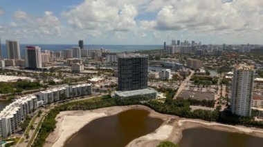 Aerial orbit Slate Hallandale Beach apartment rental building