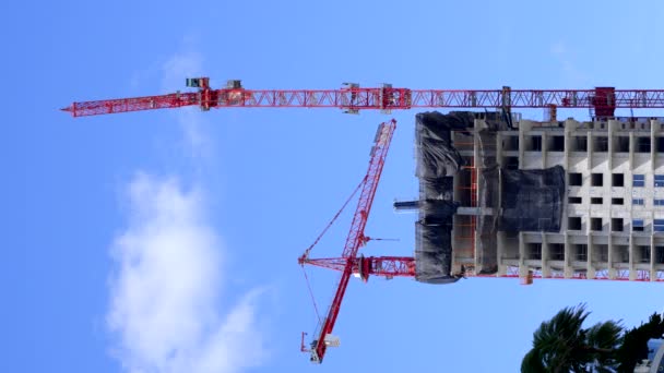 Vertical Video Construction Cranes Tower — Vídeos de Stock