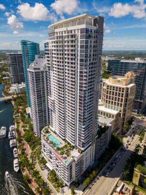Fort Lauderdale, FL, USA - September 3, 2022: Vertical aerial photo Alluvion Las Olas Ft Lauderdale