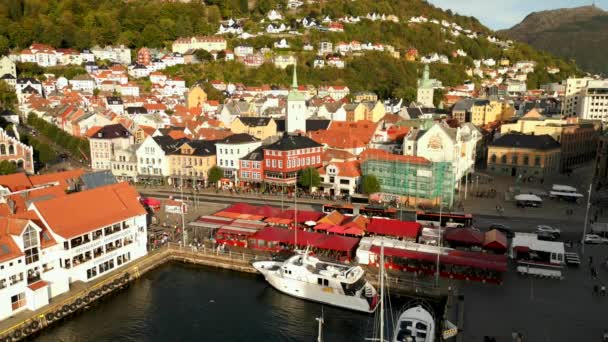 Aerial Static Shot Bergen Noruega — Vídeo de stock