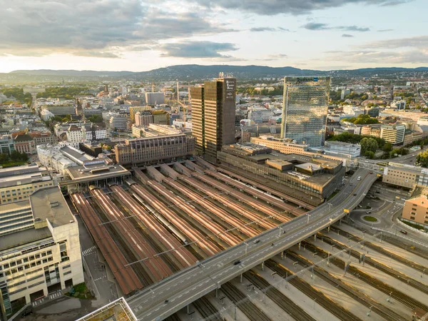 Luchtfoto Spoor Spoor Bij Oslo Centraal Station Trein Depot — Stockfoto