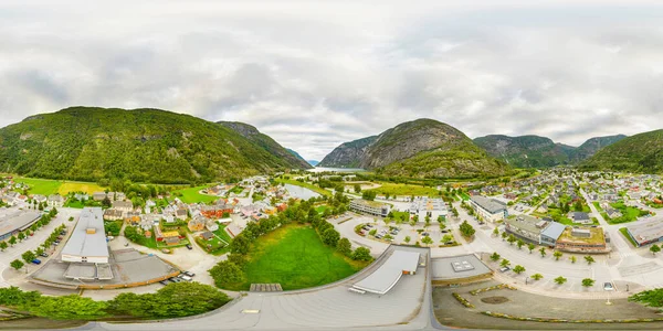 Aerial 360Vr Drone Panorama Laerdalsoyri Noruega — Foto de Stock