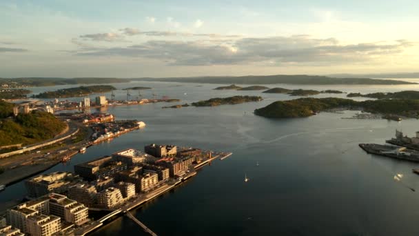 Aerial Drone Video Sunset Oslo Fjord Норвезькі Острови — стокове відео