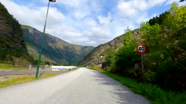 Morgens Fahrt Durch Flam Norwegen Malerische Straße — Stockvideo