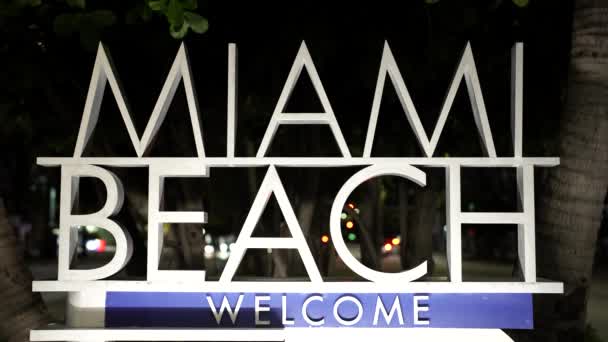 Nacht Teken Welkom Miami Beach Usa — Stockvideo