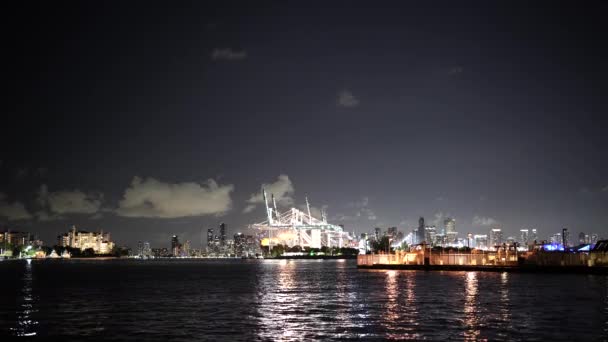 Night Video Puerto Miami Visto Desde South Pointe Park — Vídeo de stock