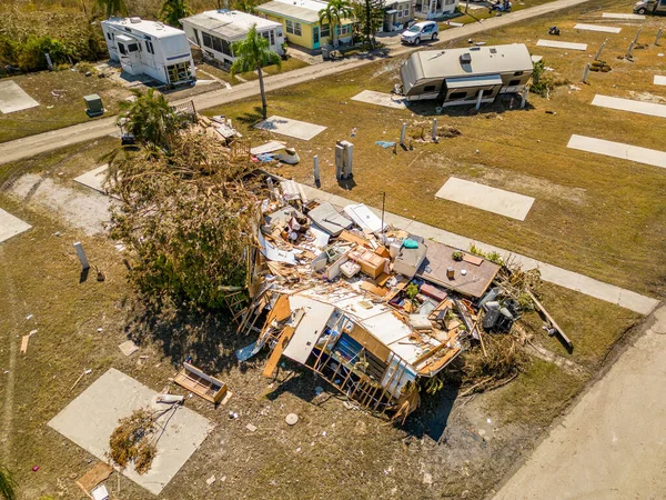 Luchtfoto Drone Van Stacaravan Caravanparken Fort Myers Die Schade Opliepen — Stockfoto