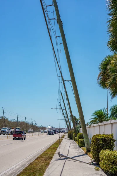 Hout Elektrische Pilonnen Gekanteld Van Orkaan Ian Zware Storm Winden — Stockfoto