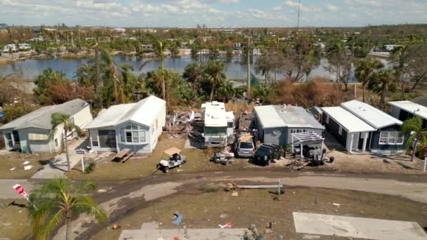 Casas Móviles Voladas Escombros Después Del Huracán Ian Fort Myers — Vídeos de Stock