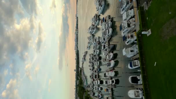 Verticale Antenne Drone Video Miami Beach Jachthaven Met Jachten Bij — Stockvideo