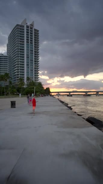 Miami Beach Západ Slunce Vertikální Pohyb Záznam — Stock video