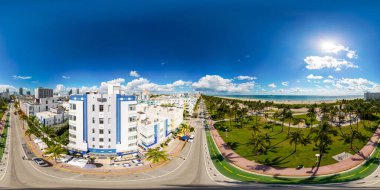 Miami Beach, FL, ABD - 6 Ekim 2022: Havacılık 360 vr küresel fotoğraf Park Central Hotel Ocean Drive South Beach Miami FL