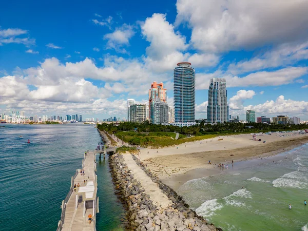 Photo Aérienne Miami Beach Jetée Avec Vue Sur South Pointe — Photo