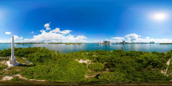 Aerial 360 Foto Esférica Flagler Memorial Monument Island Miami Beach — Fotografia de Stock