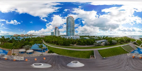 Aerial 360Vr Equirectangular Photo Miami Beach South Pointe Park — Stock Photo, Image