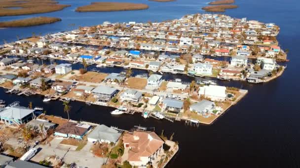 Huracán Ian Golpea Matlacha Florida Categoría Oleada Tormenta Imágenes Aéreas — Vídeos de Stock