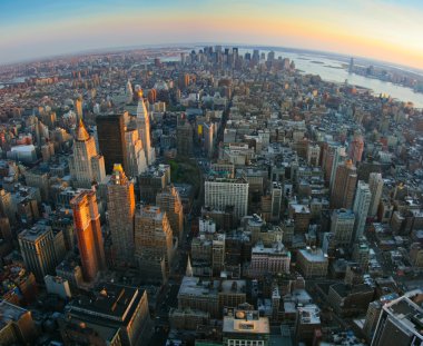 Fisheye view over lower Manhattan, New York clipart