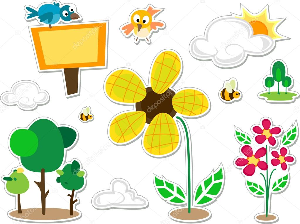 Nature Doodle Stickers Design Elements