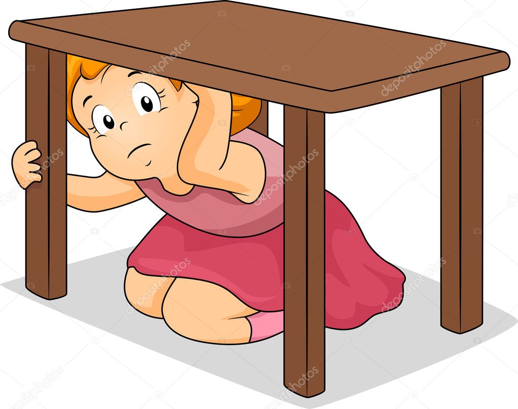 Girl Hiding Under Table