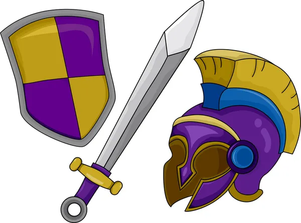 Gladiator Helmet Shield and Sword — Stock Photo, Image