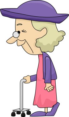 Old Lady with Walking Stick clipart