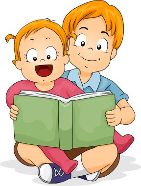 Bebek kız kardeşi ile kitap okuma