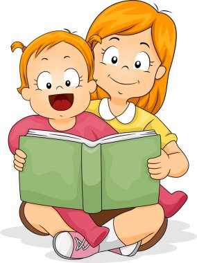Bebek kız kardeşiyle bir kitap okuma