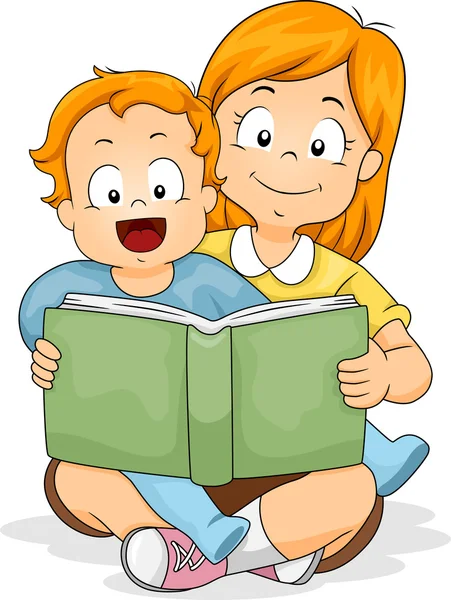 Baby Boy Reading a Book with Sister — Stock Photo, Image