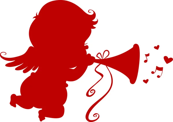 Silhouet cupid met trompet — Stockfoto