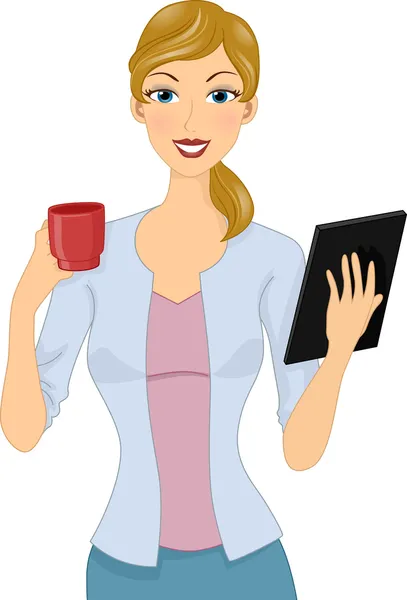 Café e Tablet Girl — Fotografia de Stock