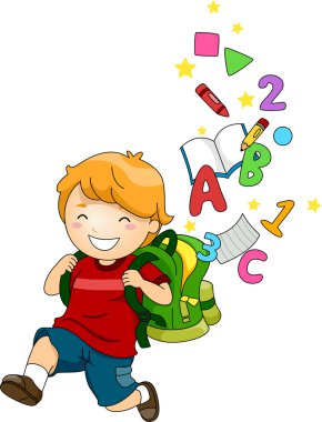 Bir sırt çantası ABC'nin ve 123's çocukla çocuk
