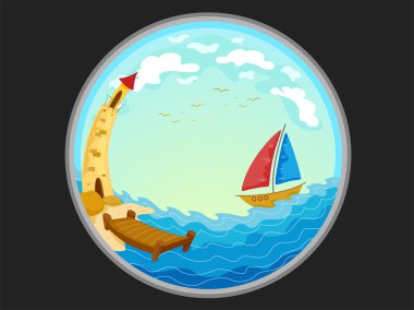 bir tekne ve deniz feneri teleskop görünüm