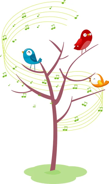 Şarkı söyleyen kuşlar bir ağaç üzerinde — Stok fotoğraf