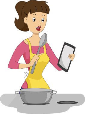 pişirme sırasında tablet bir bayanla