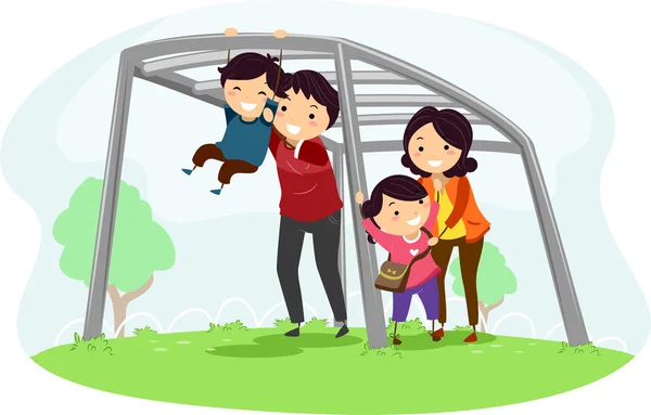 Family with Kids on Playing on a Monkey Bar — Stock Photo, Image