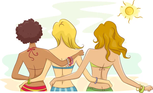 Back View of Girls on the Beach — Stock Photo, Image