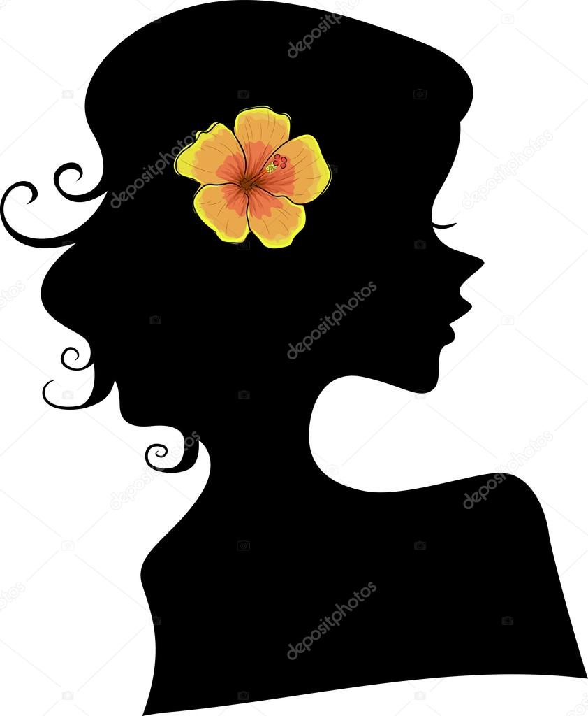 Silhouette of Girl with Hibiscus Flower on Hair Stock Photo by ©lenmdp  26419811