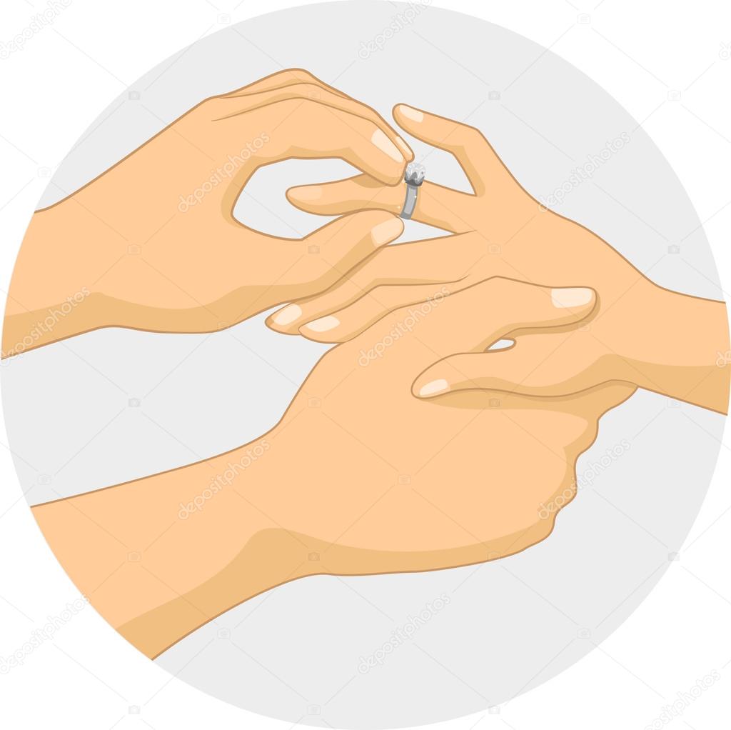 Male and Female hands with Engagement Ring Stock Illustration by