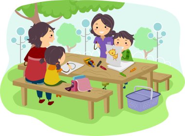 çocuklar parkta çizim ile aile