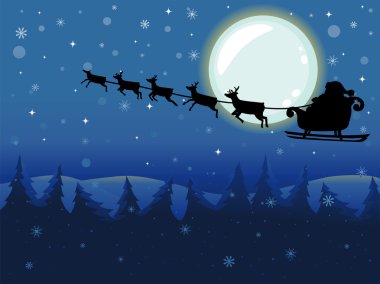 Noel Baba kızağa dolunayda uçan