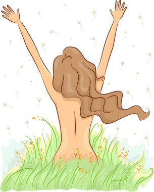 bir alan üzerinde çıplak kız