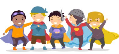 çocuklar superheros gibi giyinmiş