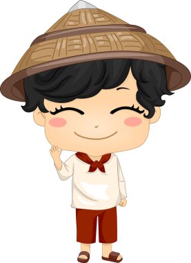 ulusal kostüm kamisa de chino giyen küçük Filipinli çocuk
