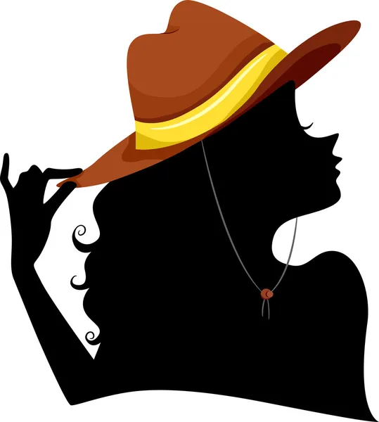 Silhouet van een meisje dragen veedrijfster hoed — Stockfoto