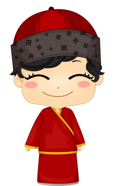 Little Chinese Boy Wearing National Costume Changsam — Stock Photo, Image