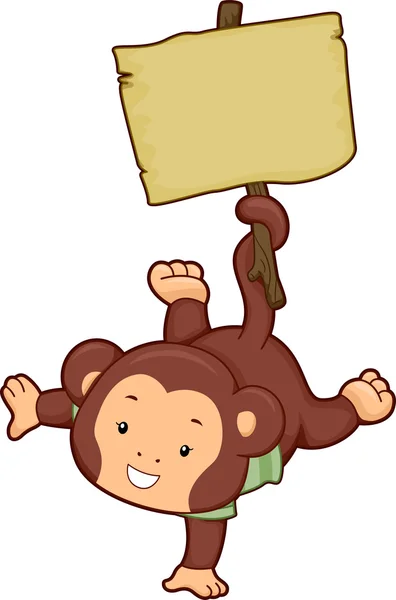 Mono con tablero de madera en blanco —  Fotos de Stock