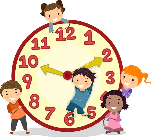 Kinder auf einer großen Uhr — Stockfoto