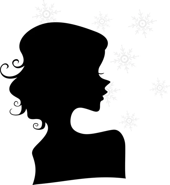Sylwetka z dziewczyną i płatki śniegu — Zdjęcie stockowe