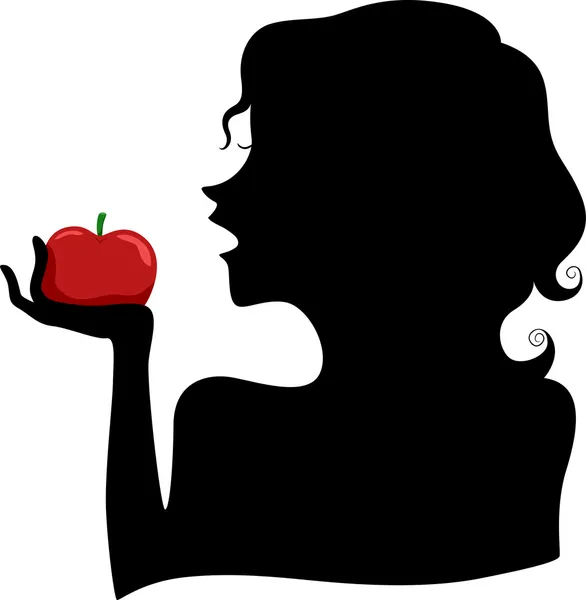 Silhouette of a Girl Eating a Red Apple — Stock Photo, Image